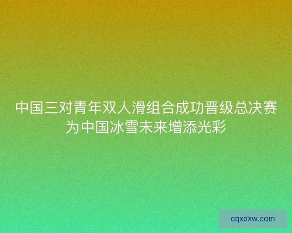 中国三对青年双人滑组合成功晋级总决赛为中国冰雪未来增添光彩