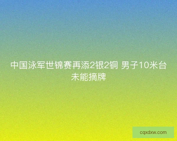 中国泳军世锦赛再添2银2铜 男子10米台未能摘牌